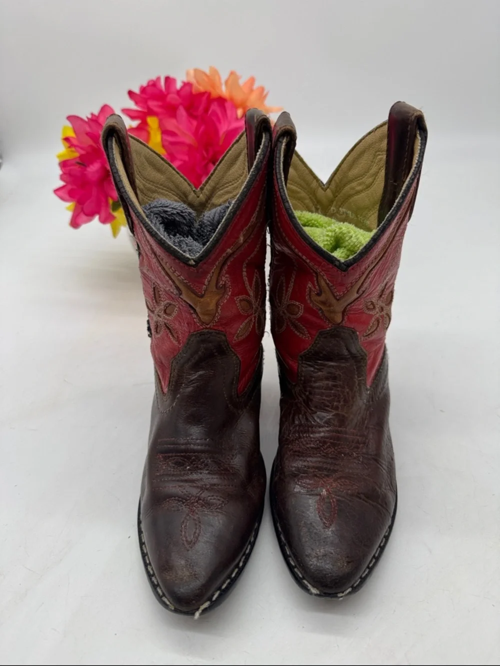 Brown & Red Floral Western Cowgirl Boots Size 11